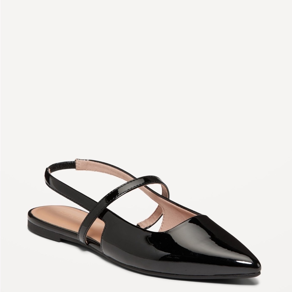 NEW Black Patent Leather Slingback Flats